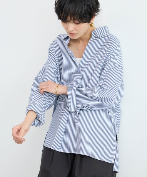 BARNYARDSTORM(バンヤードストーム)の「BARNYARDSTORM / スタンダードスキッパーシャツ【接触冷感・UVカット】(シャツ/ブラウス・レディース・ホワイト/ブルー系その他・S/M)」の4枚目の写真