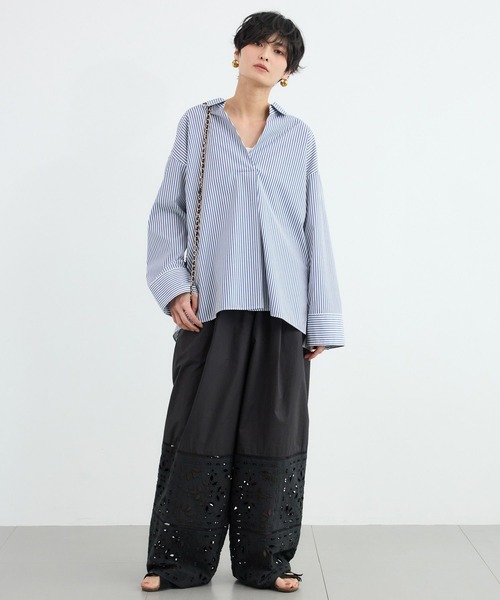 BARNYARDSTORM(バンヤードストーム)の「BARNYARDSTORM / スタンダードスキッパーシャツ【接触冷感・UVカット】(シャツ/ブラウス・レディース・ホワイト/ブルー系その他・S/M)」の6枚目の写真