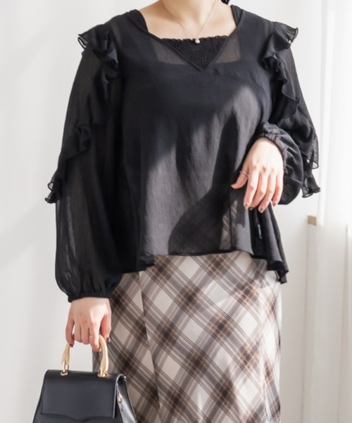 CLETTE(クレット)の「CLETTEオリジナルシアーラッフルフリルブラウス(シャツ/ブラウス・レディース・ブラック/アイボリー/ピンク・3L/LL/4L)」の11枚目の写真