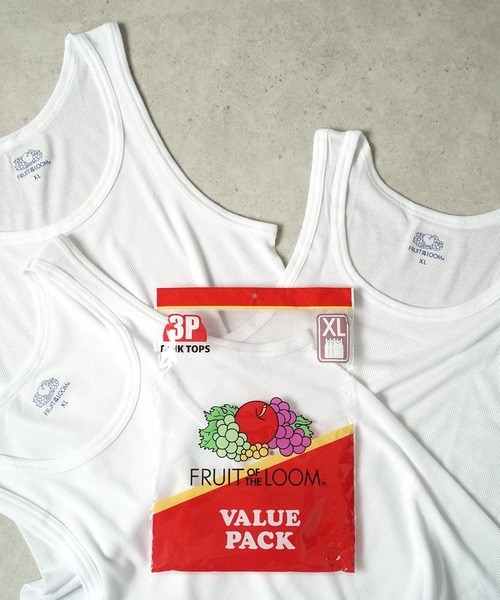 FRUIT OF THE LOOM（フルーツオブザルーム）の「"05"≪FRUIT OF THE LOOM≫パックT 3枚セット リブ タンクトップ（タンクトップ・メンズ・オフホワイト/グレー/ブラック・MEDIUM/LARGE/X-LARGE）」の2枚目の写真