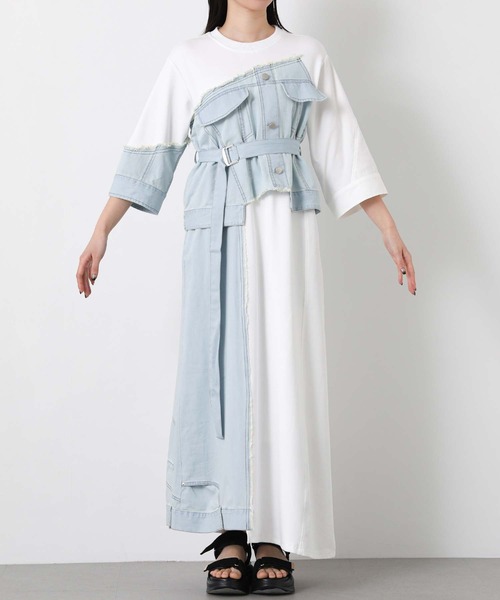 AULA AILA(アウラアイラ)の「AULAデニムドッキングワンピ(ワンピース・レディース・ネイビー/オフホワイト・FREE)」の15枚目の写真
