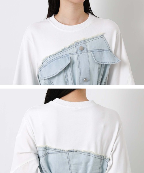 AULA AILA(アウラアイラ)の「AULAデニムドッキングワンピ(ワンピース・レディース・ネイビー/オフホワイト・FREE)」の5枚目の写真