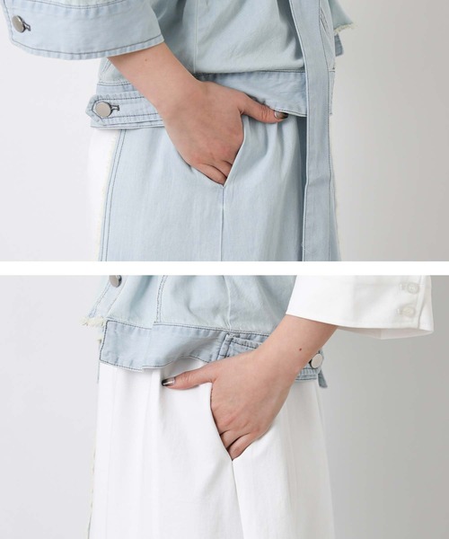 AULA AILA(アウラアイラ)の「AULAデニムドッキングワンピ(ワンピース・レディース・ネイビー/オフホワイト・FREE)」の6枚目の写真