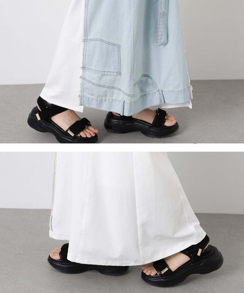 AULA AILA(アウラアイラ)の「AULAデニムドッキングワンピ(ワンピース・レディース・ネイビー/オフホワイト・FREE)」の7枚目の写真