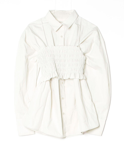 TODAYFUL（トゥデイフル）の「Shirring Bustier Layered Shirt 12610403（シャツ/ブラウス・レディース・オフホワイト/ライトグリーン・FREE）」の2枚目の写真