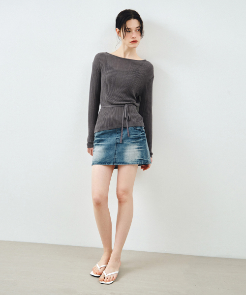 MONGDOL(モンドル)の「シースルーレースアップニットブラウスチャコールMDBL009CHARCOAL(ニット/セーター・レディース・その他・F)」の7枚目の写真