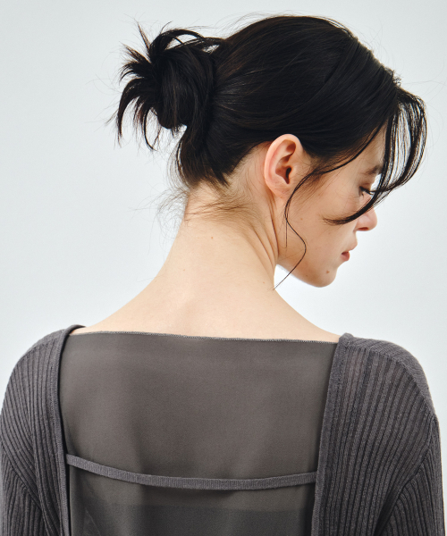 MONGDOL(モンドル)の「シースルーレースアップニットブラウスチャコールMDBL009CHARCOAL(ニット/セーター・レディース・その他・F)」の2枚目の写真