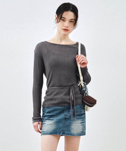 MONGDOL(モンドル)の「シースルーレースアップニットブラウスチャコールMDBL009CHARCOAL(ニット/セーター・レディース・その他・F)」の3枚目の写真