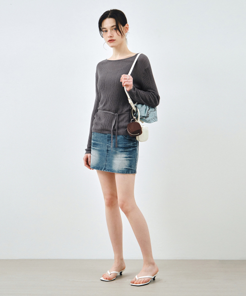 MONGDOL(モンドル)の「シースルーレースアップニットブラウスチャコールMDBL009CHARCOAL(ニット/セーター・レディース・その他・F)」の4枚目の写真