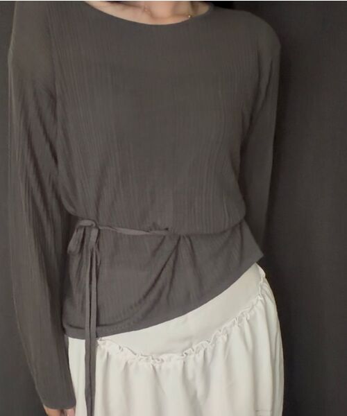 MONGDOL(モンドル)の「シースルーレースアップニットブラウスチャコールMDBL009CHARCOAL(ニット/セーター・レディース・その他・F)」の6枚目の写真