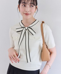 VIS（ビス）の「リボン付き半袖ニットプルオーバー イージーケア（ニット/セーター）」