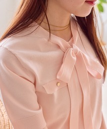 VIS（ビス）の「リボン付き半袖ニットプルオーバー イージーケア（ニット/セーター）」