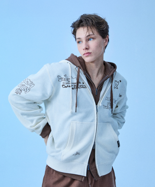 Waffle Graphic Fleece Zip Up Crew — флисовая толстовка с капюшоном