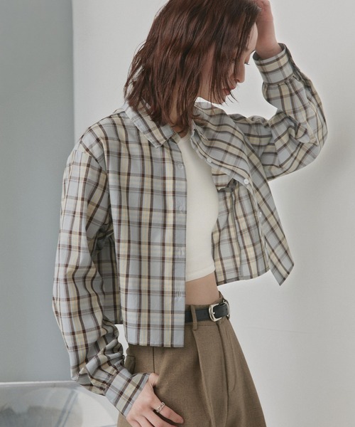 ad thie（アドティエ）の「ショート丈 チェックシャツ（シャツ/ブラウス・レディース・ブラウン/ピンク/オフホワイト/ライトブルー・FREE）」の19枚目の写真