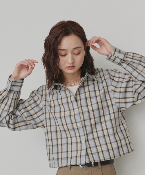 ad thie（アドティエ）の「ショート丈 チェックシャツ（シャツ/ブラウス・レディース・ブラウン/ピンク/オフホワイト/ライトブルー・FREE）」の20枚目の写真