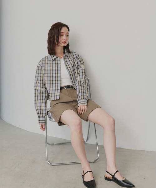 ad thie（アドティエ）の「ショート丈 チェックシャツ（シャツ/ブラウス・レディース・ブラウン/ピンク/オフホワイト/ライトブルー・FREE）」の21枚目の写真