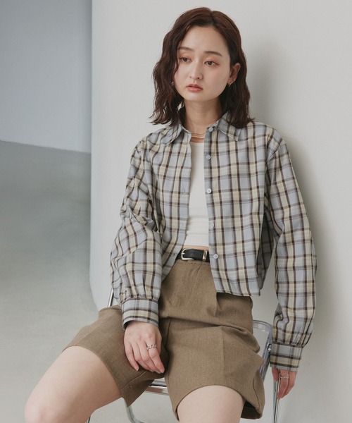 ad thie（アドティエ）の「ショート丈 チェックシャツ（シャツ/ブラウス・レディース・ブラウン/ピンク/オフホワイト/ライトブルー・FREE）」の22枚目の写真