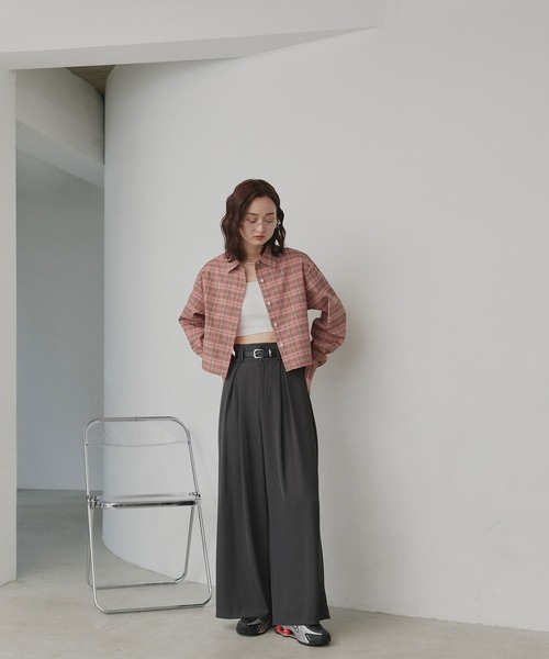 ad thie（アドティエ）の「ショート丈 チェックシャツ（シャツ/ブラウス・レディース・ブラウン/ピンク/オフホワイト/ライトブルー・FREE）」の13枚目の写真