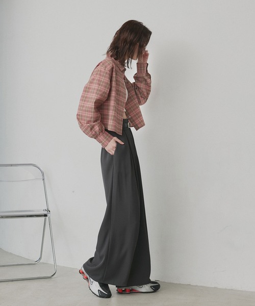 ad thie（アドティエ）の「ショート丈 チェックシャツ（シャツ/ブラウス・レディース・ブラウン/ピンク/オフホワイト/ライトブルー・FREE）」の15枚目の写真