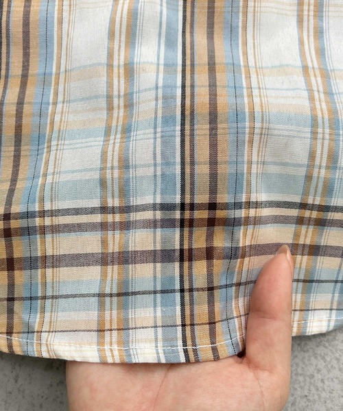 ad thie（アドティエ）の「ショート丈 チェックシャツ（シャツ/ブラウス・レディース・ブラウン/ピンク/オフホワイト/ライトブルー・FREE）」の8枚目の写真