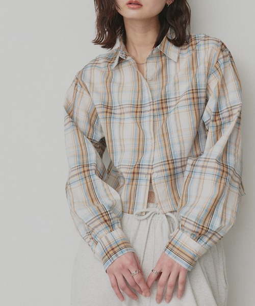 ad thie(アドティエ)の「ショート丈 チェックシャツ(シャツ/ブラウス・レディース・ブラウン/ピンク/オフホワイト/ライトブルー・FREE)」の12枚目の写真