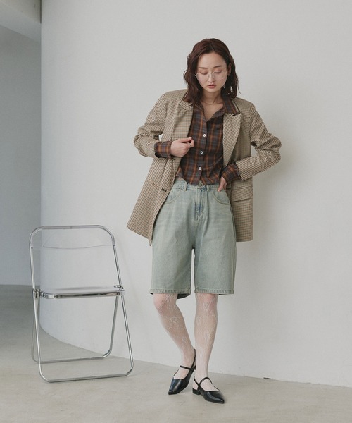 ad thie(アドティエ)の「ショート丈 チェックシャツ(シャツ/ブラウス・レディース・ブラウン/ピンク/オフホワイト/ライトブルー・FREE)」の13枚目の写真