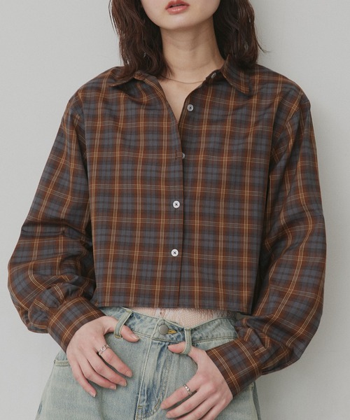 ad thie(アドティエ)の「ショート丈 チェックシャツ(シャツ/ブラウス・レディース・ブラウン/ピンク/オフホワイト/ライトブルー・FREE)」の17枚目の写真