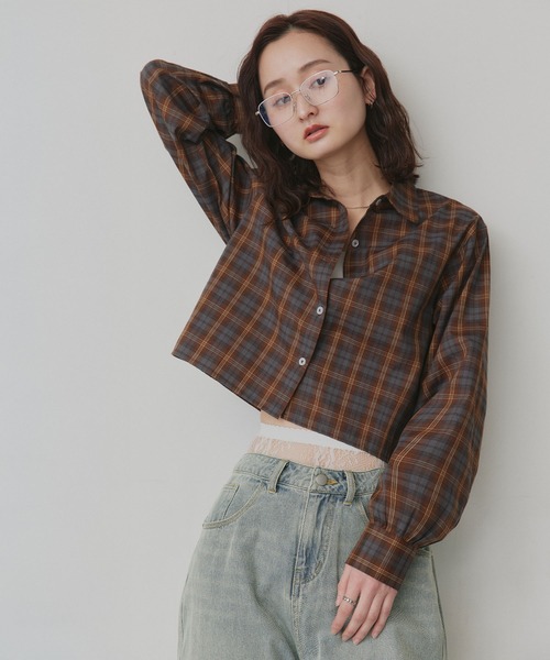 ad thie(アドティエ)の「ショート丈 チェックシャツ(シャツ/ブラウス・レディース・ブラウン/ピンク/オフホワイト/ライトブルー・FREE)」の18枚目の写真