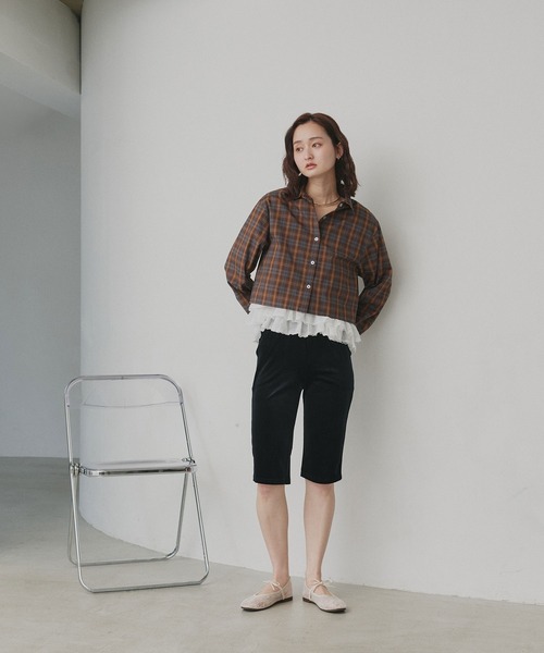ad thie(アドティエ)の「ショート丈 チェックシャツ(シャツ/ブラウス・レディース・ブラウン/ピンク/オフホワイト/ライトブルー・FREE)」の20枚目の写真
