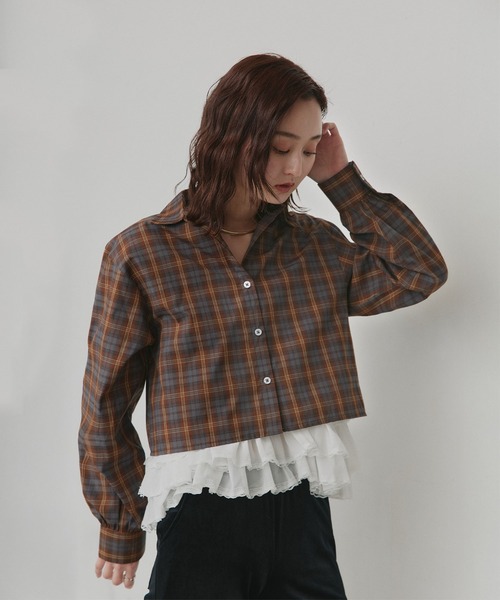 ad thie(アドティエ)の「ショート丈 チェックシャツ(シャツ/ブラウス・レディース・ブラウン/ピンク/オフホワイト/ライトブルー・FREE)」の21枚目の写真