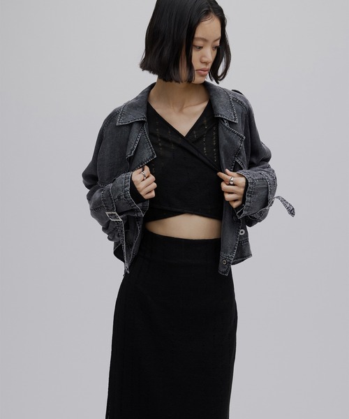 Ameri（アメリ）の「CACHE-COEUR DAMAGE CUT DRESS（ドレス・レディース・スカイブルー/ブラック/テラコッタ・MEDIUM/SMALL）」の6枚目の写真