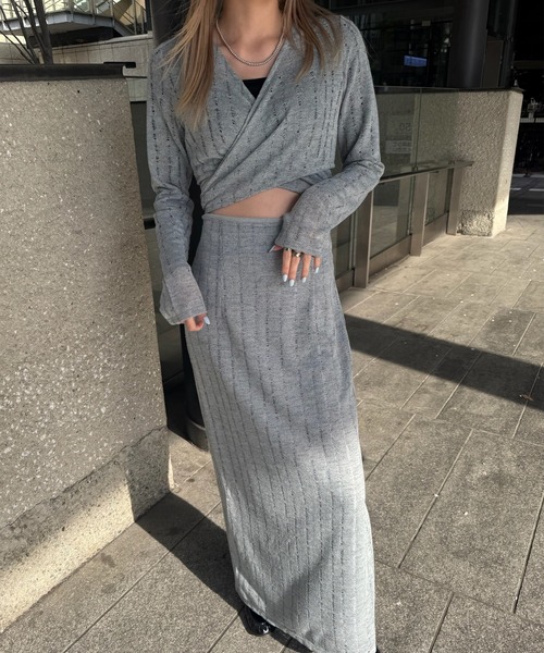 Ameri（アメリ）の「CACHE-COEUR DAMAGE CUT DRESS（ドレス・レディース・スカイブルー/ブラック/テラコッタ・MEDIUM/SMALL）」の21枚目の写真