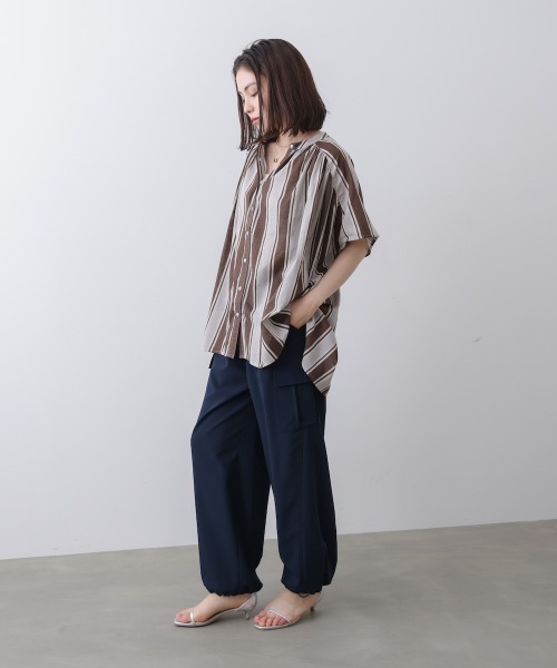 Bou Jeloud(ブージュルード)の「コットンストライプブラウス(シャツ/ブラウス・レディース・ブラック/グリーン/ブラウン・38)」の15枚目の写真