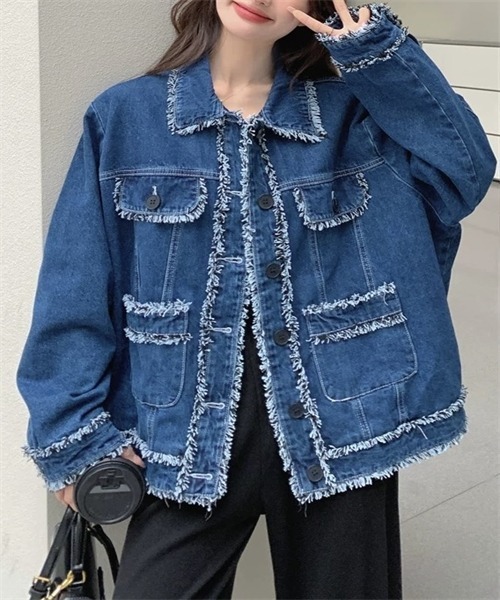 FREE STYLISTS(フリー スタイリスト)の「フリンジデザインデニムジャケット(デニムジャケット・レディース・ブルー・M/L)」の1枚目の写真