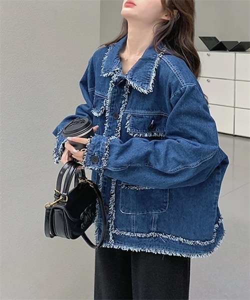 FREE STYLISTS(フリー スタイリスト)の「フリンジデザインデニムジャケット(デニムジャケット・レディース・ブルー・M/L)」の3枚目の写真