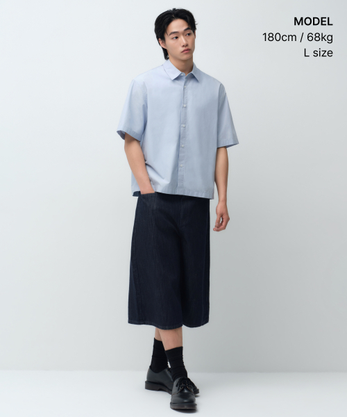 MUSINSA STANDARD（ムシンサスタンダード）の「ウォッシュドポプリン半袖クロップシャツ[スカイブルー]（シャツ/ブラウス・メンズ・その他・X-LARGE/2XL/SMALL/MEDIUM/LARGE）」の2枚目の写真