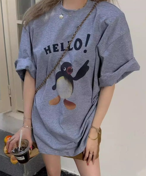 Lis ardent（リスアルダン）の「アニマルプリントTシャツ / ペンギン柄 / ビッグT（Tシャツ/カットソー・レディース・ホワイト/グレー・M）」の2枚目の写真