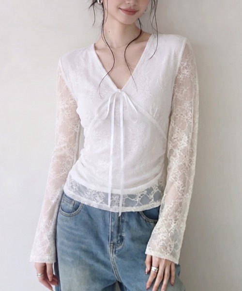 Kuroba（クロバ）の「レースシアートップス（Tシャツ/カットソー・レディース・オフホワイト・FREE）」の2枚目の写真