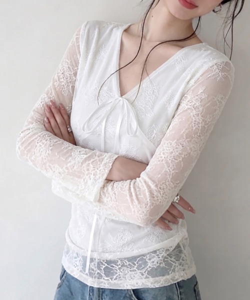 Kuroba（クロバ）の「レースシアートップス（Tシャツ/カットソー・レディース・オフホワイト・FREE）」の3枚目の写真
