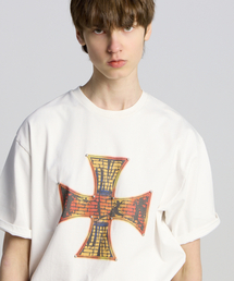 TENER（テネル）の「スタッズクロス半袖Tシャツホワイト（Tシャツ/カットソー）」