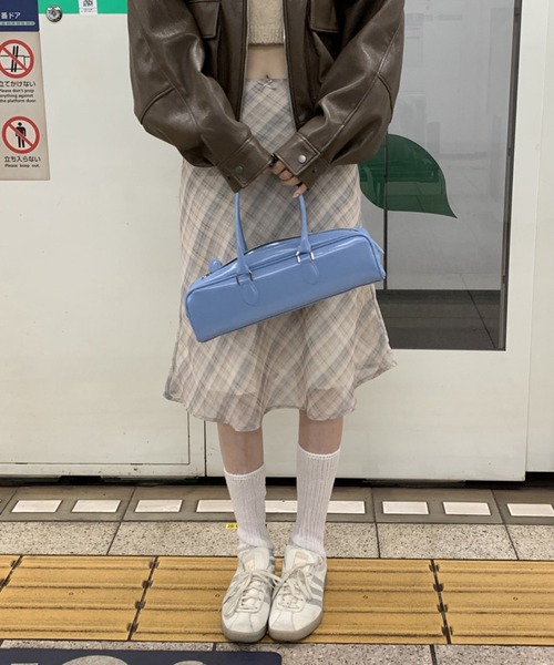 shyam inspiration(シャムインスピレーション)の「リボン付きミドル丈チェックスカート/トレンド(スカート・レディース・ライトグレー/アイボリー/グレー・L/M)」の10枚目の写真