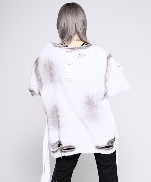REFLEM(レフレム)の「『REFLEM/レフレム』ダブルガーゼダメージデザイントップス(Tシャツ/カットソー・レディース・ホワイト/ブラック・FREE)」の9枚目の写真