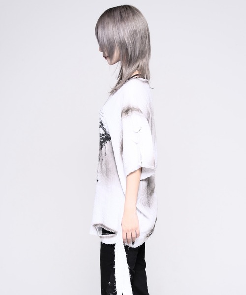 REFLEM(レフレム)の「『REFLEM/レフレム』ダブルガーゼダメージデザイントップス(Tシャツ/カットソー・レディース・ホワイト/ブラック・FREE)」の8枚目の写真
