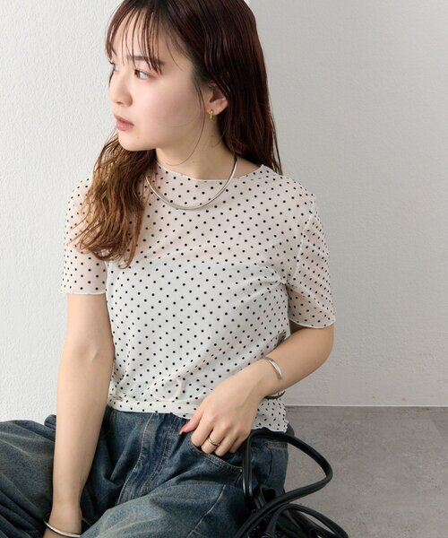 mystic(ミスティック)の「ドットシアーTOPS(Tシャツ/カットソー・レディース・アイボリー/ブラック・FREE)」の2枚目の写真