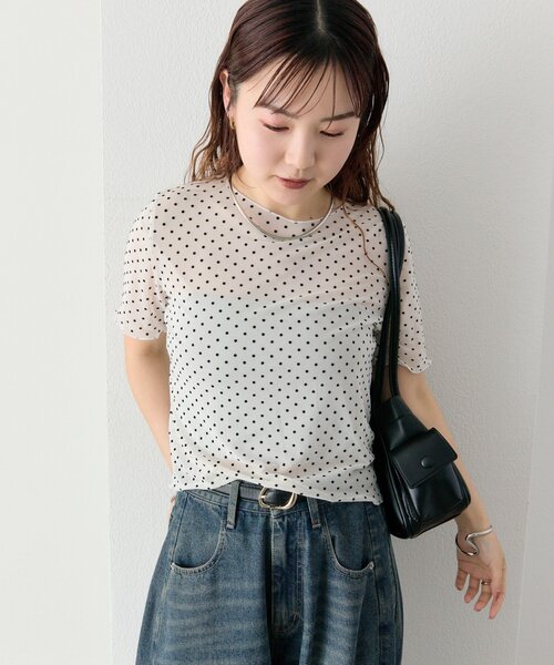 mystic(ミスティック)の「ドットシアーTOPS(Tシャツ/カットソー・レディース・アイボリー/ブラック・FREE)」の3枚目の写真