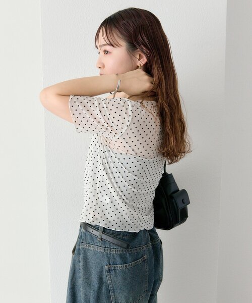 mystic(ミスティック)の「ドットシアーTOPS(Tシャツ/カットソー・レディース・アイボリー/ブラック・FREE)」の4枚目の写真