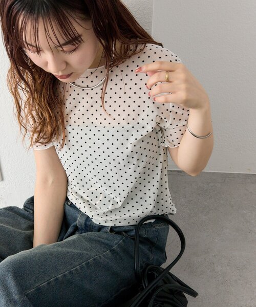 mystic(ミスティック)の「ドットシアーTOPS(Tシャツ/カットソー・レディース・アイボリー/ブラック・FREE)」の7枚目の写真