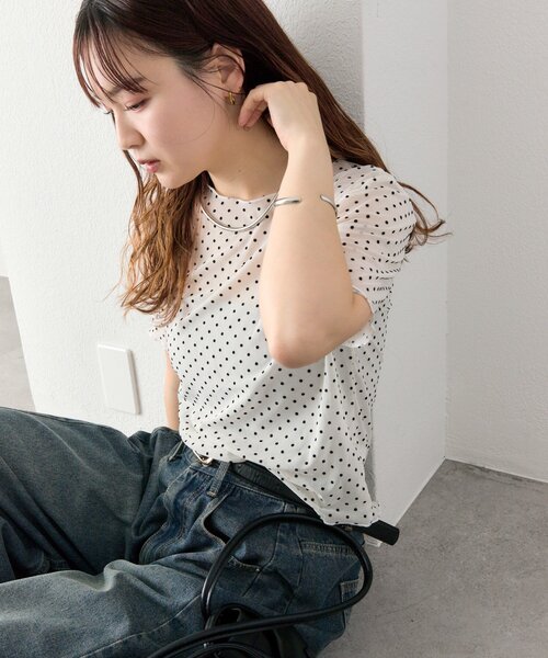 mystic(ミスティック)の「ドットシアーTOPS(Tシャツ/カットソー・レディース・アイボリー/ブラック・FREE)」の11枚目の写真