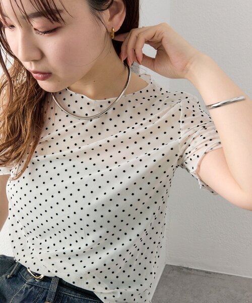 mystic(ミスティック)の「ドットシアーTOPS(Tシャツ/カットソー・レディース・アイボリー/ブラック・FREE)」の12枚目の写真
