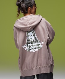 BRUSHED COLLAGE GRAPHIC FACE PATCH ZIP UP SWEAT HOODIE